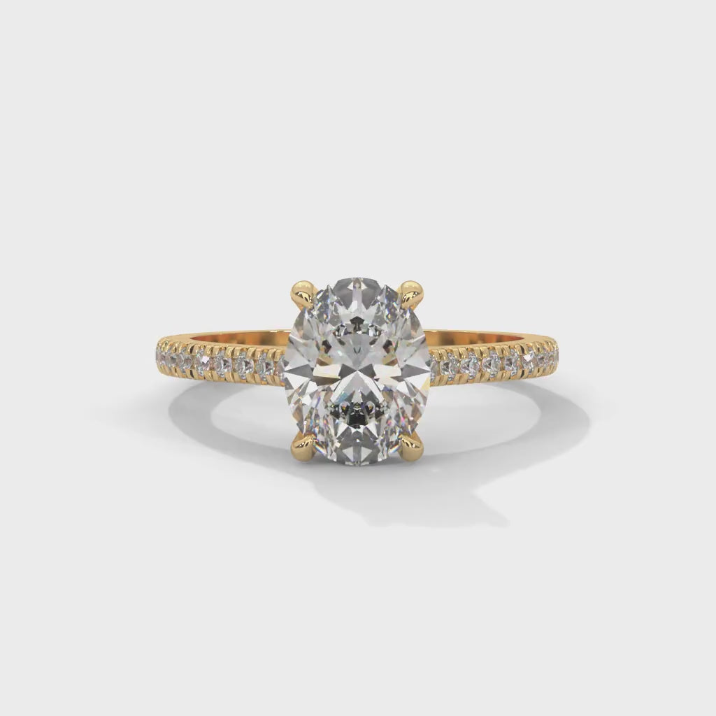 Oval-Shaped Lab-Grown Diamond Pavé Engagement Ring in Yellow Gold