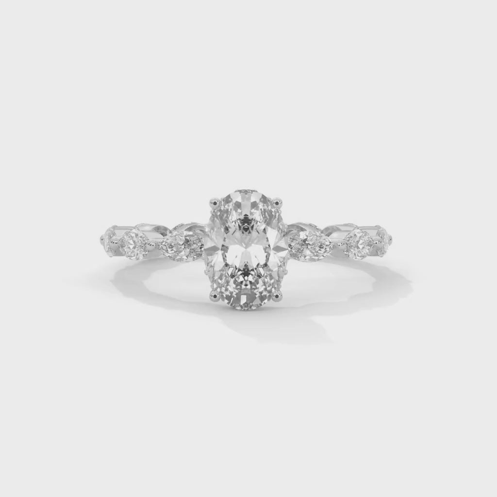 Oval-Shaped Lab-Grown Diamond Hidden Halo Scalloped Engagement Ring in White Gold