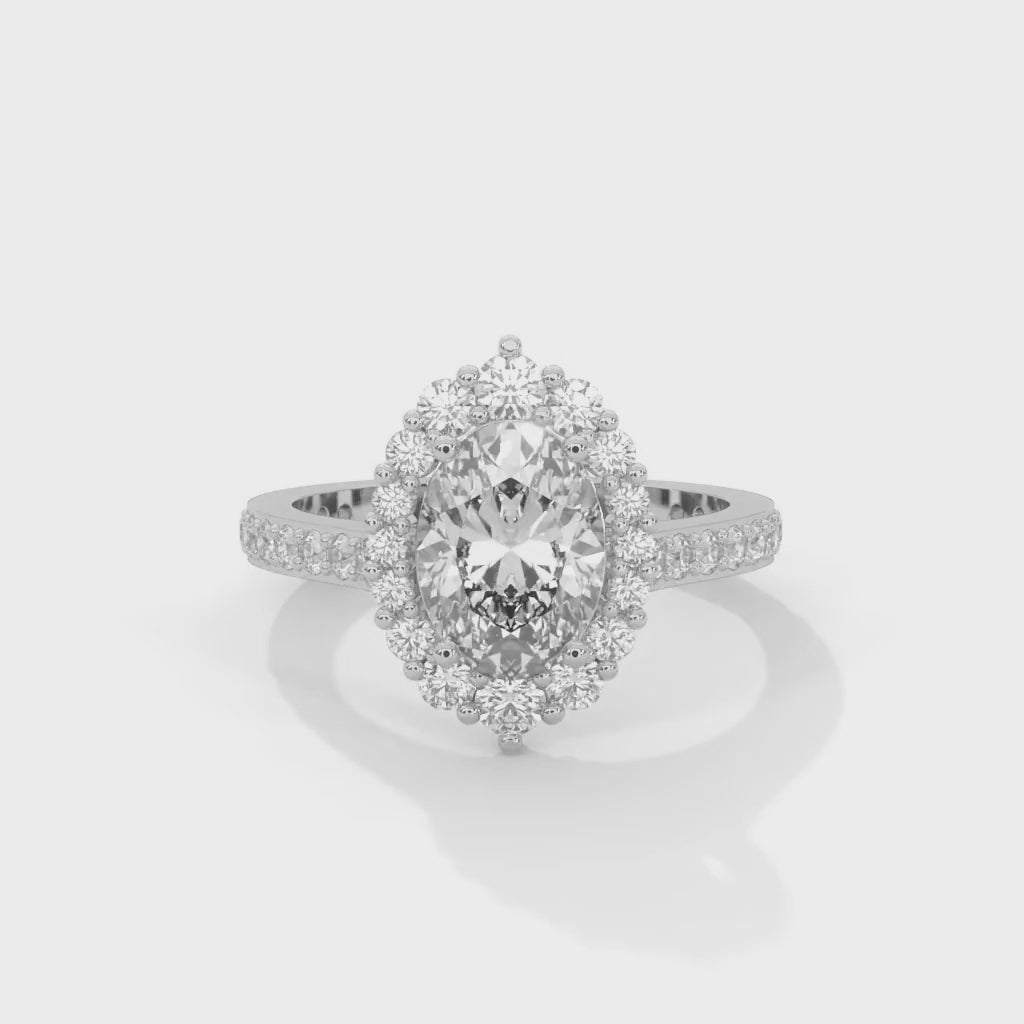 Oval-Shaped Lab-Grown Diamond Halo Pavé Engagement Ring in White Gold