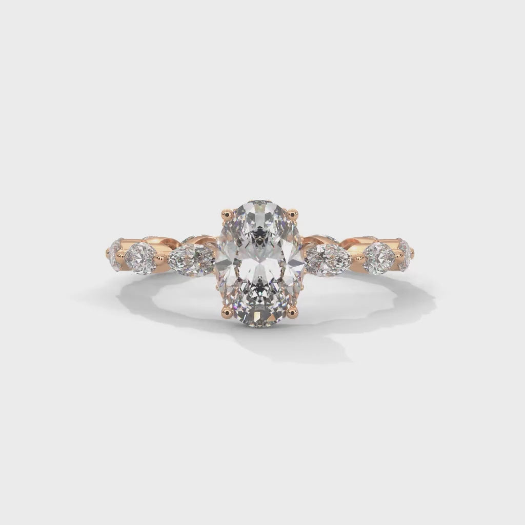 Oval-Shaped Lab-Grown Diamond Hidden Halo Scalloped Engagement Ring in Rose Gold