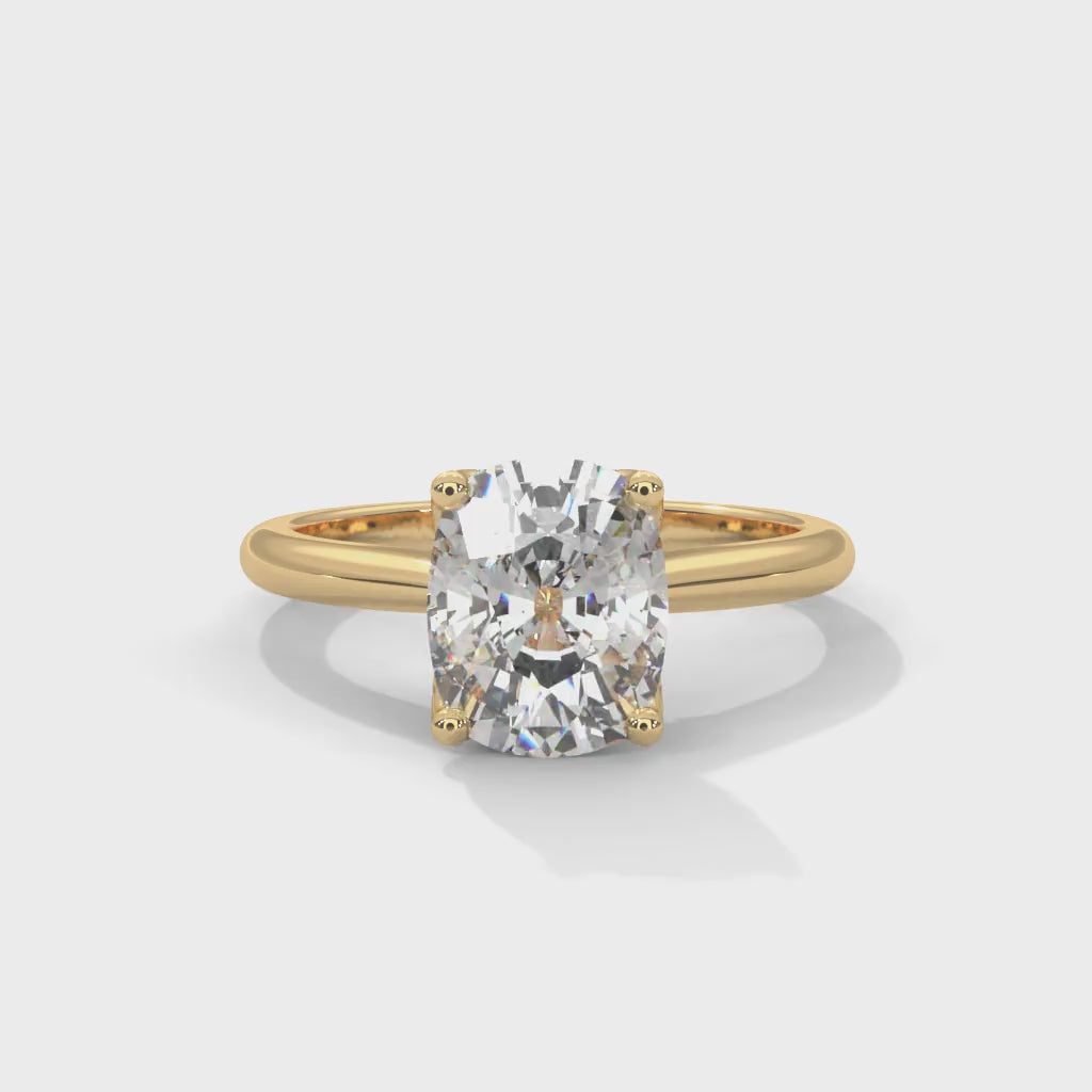 Cushion Cut Lab-Grown Diamond Petal Prong Pavé Engagement Ring in Yellow Gold