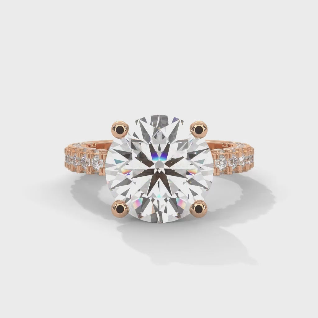 Round Brilliant Cut Lab-Grown Diamond Hidden Halo Pavé Engagement Ring in Rose Gold