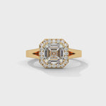 Asscher Cut Lab-Grown Diamond Halo Split Shank Engagement Ring in Yellow Gold