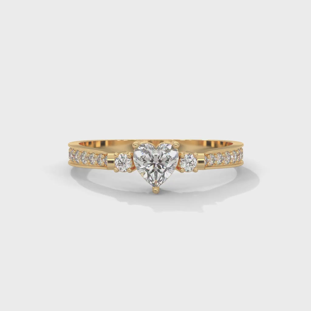 Heart-Shaped and Round Brilliant Cut Lab-Grown Diamond Engagement Ring in Yellow Gold