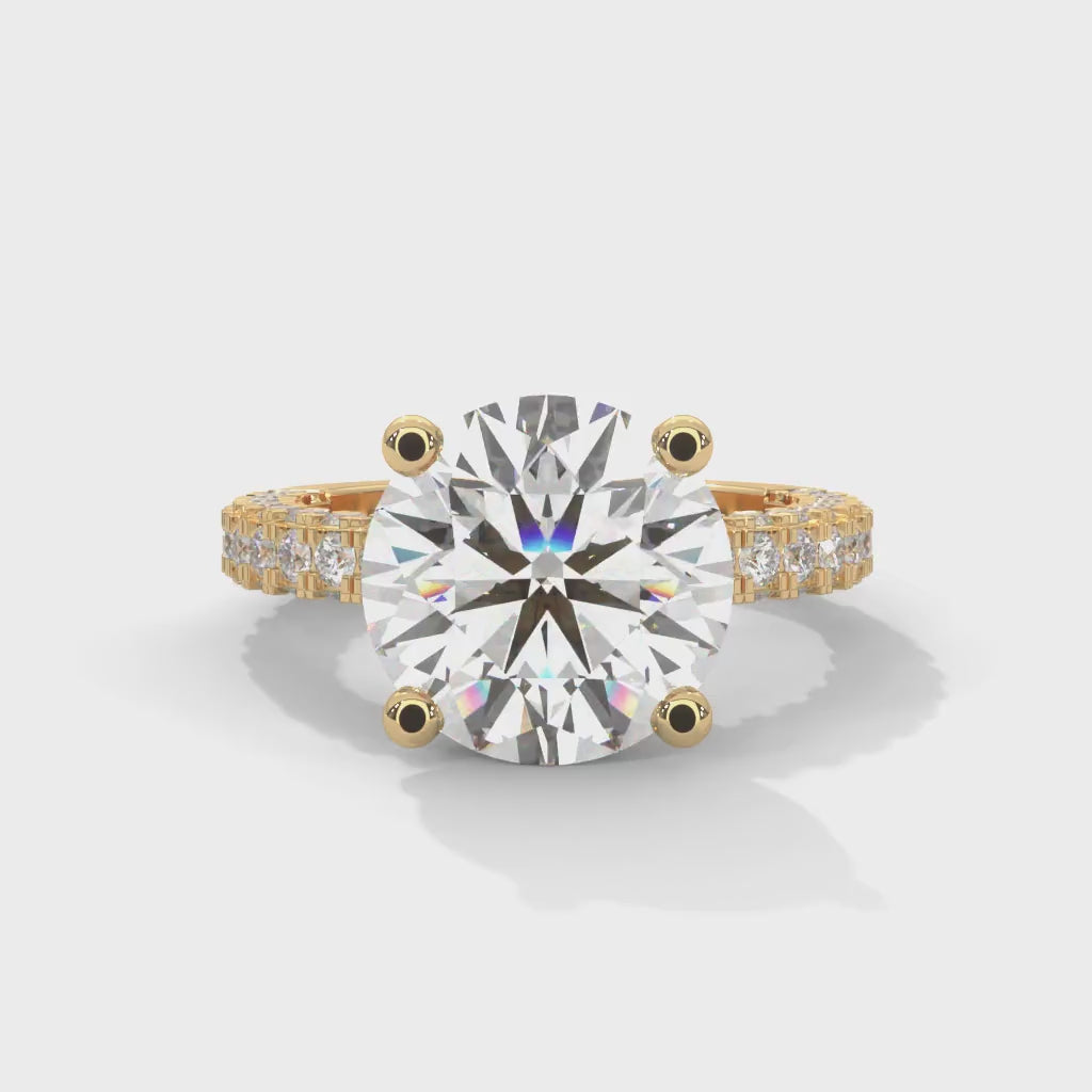 Round Brilliant Cut Lab-Grown Diamond Hidden Halo Pavé Engagement Ring in Yellow Gold