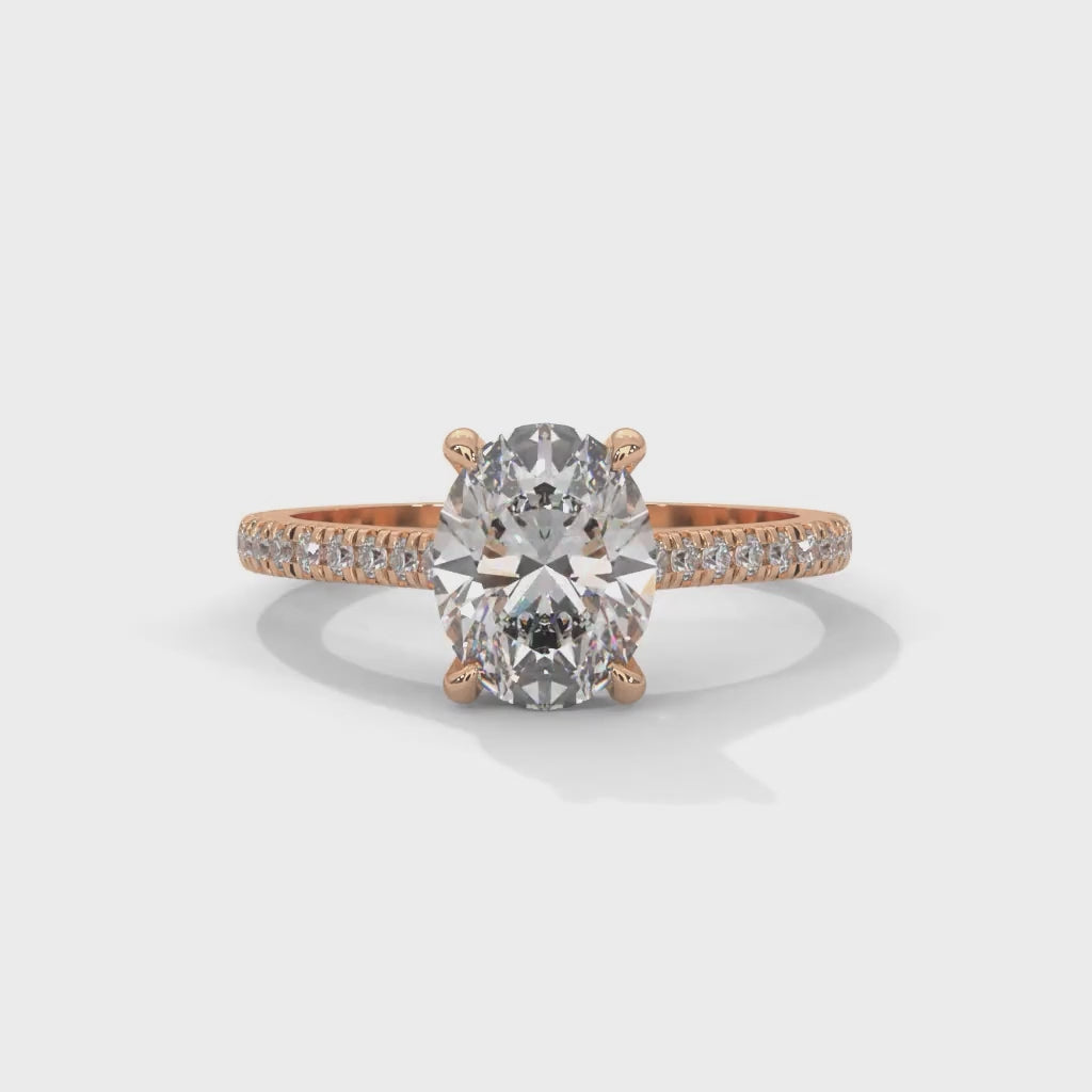 Oval-Shaped Lab-Grown Diamond Pavé Engagement Ring in Rose Gold