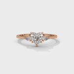 Heart and Pear-Shaped Lab-Grown Diamond Three-Stone Engagement Ring in Rose Gold