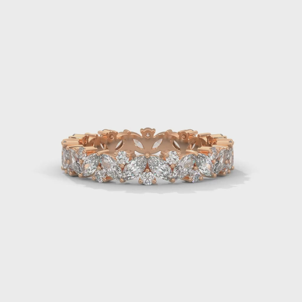 Marquise and Round Brilliant Cut Lab-Grown Diamond Eternity Ring in Rose Gold