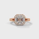 Asscher Cut Lab-Grown Diamond Halo Split Shank Engagement Ring in Rose Gold