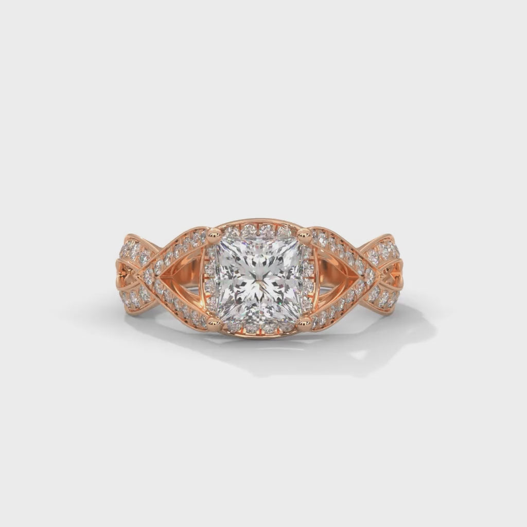 Princess Cut Lab-Grown Diamond Halo Infinity Engagement Ring in Rose Gold