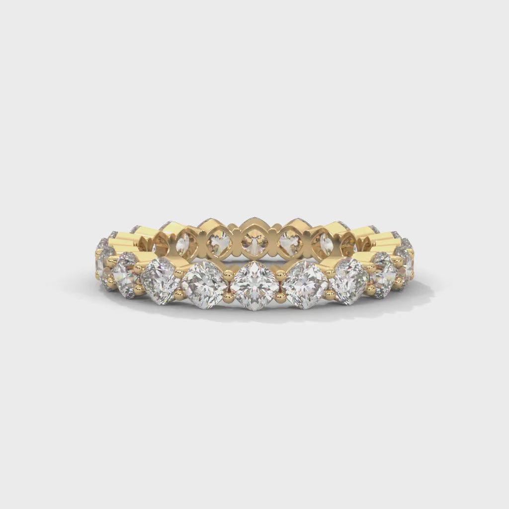 Cushion Cut Lab-Grown Diamond Shared Prong Eternity Ring in Yellow Gold