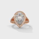 Pear-Shaped Lab-Grown Diamond Halo Split Shank Engagement Ring in Rose Gold