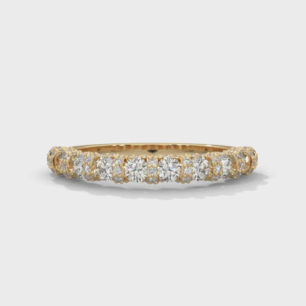 Round Brilliant Cut Lab-Grown Diamond U-Prong Pavé Half-Eternity Ring in Yellow Gold