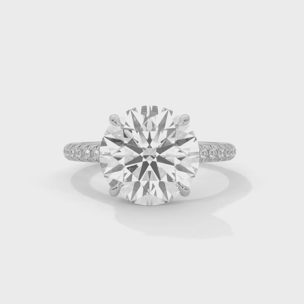 Round Brilliant Cut Lab-Grown Diamond Pavé Engagement Ring in White Gold