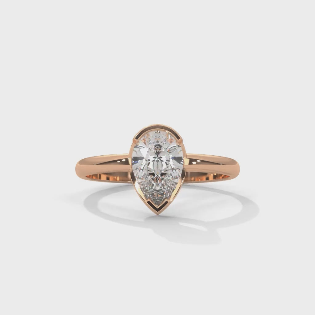 Pear-Shaped Lab-Grown Diamond Half-Bezel Solitaire Engagement Ring in Rose Gold