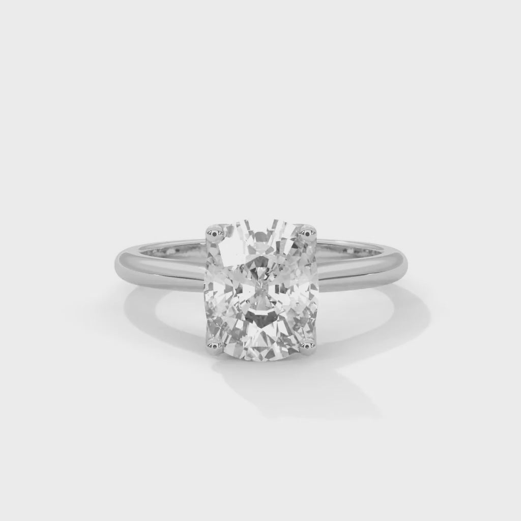 Cushion Cut Lab-Grown Diamond Petal Prong Pavé Engagement Ring in White Gold