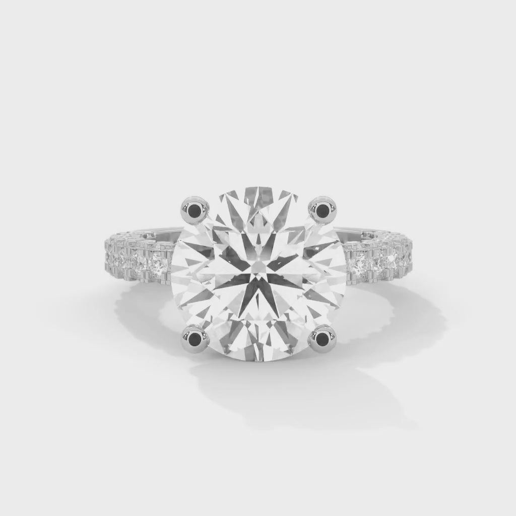 Round Brilliant Cut Lab-Grown Diamond Hidden Halo Pavé Engagement Ring in White Gold