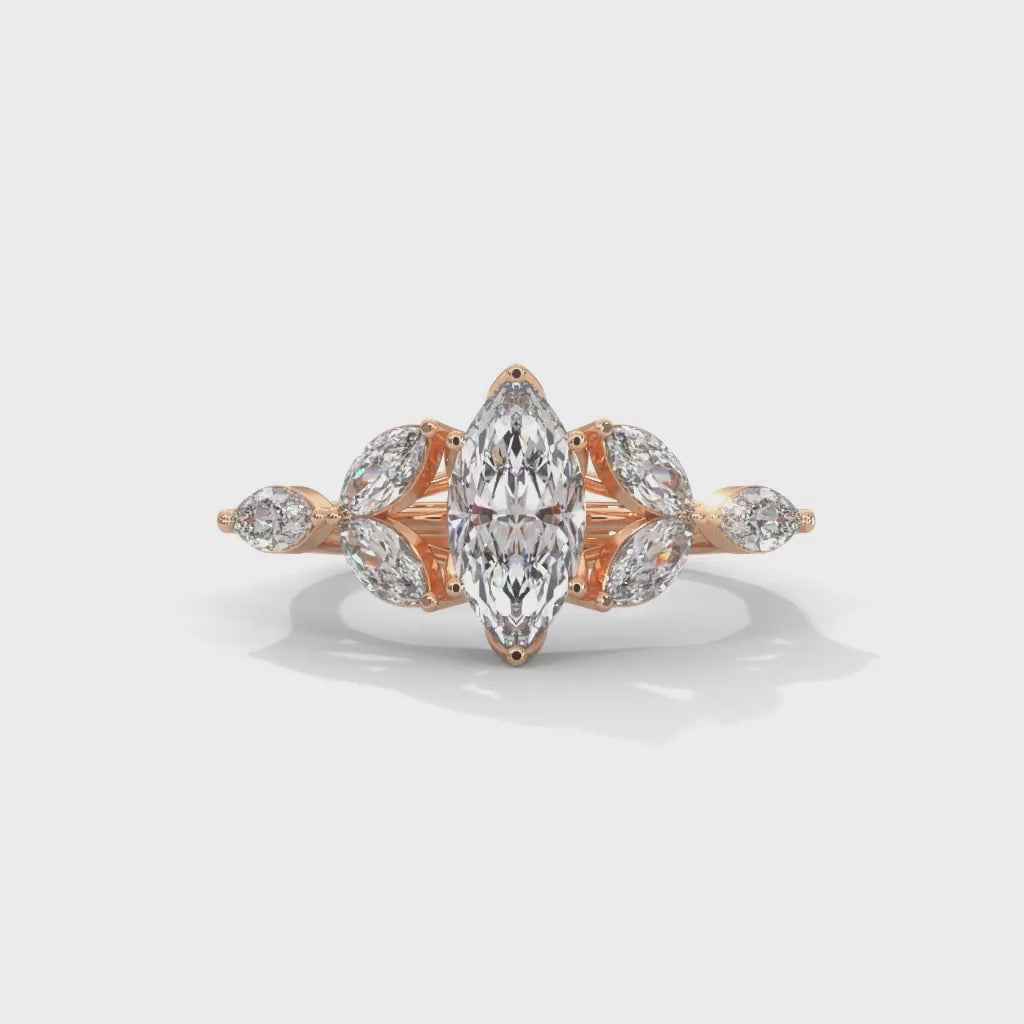 Marquise Cut Lab-Grown Diamond Floral Engagement Ring in Rose Gold