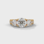 Round Brilliant Cut Lab-Grown Diamond Three-Stone Engagement Ring in Yellow Gold