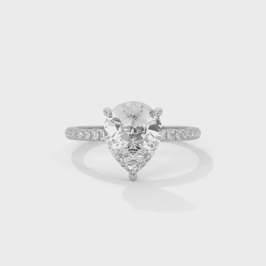 Pear-Shaped Lab-Grown Diamond Pavé Engagement Ring in White Gold