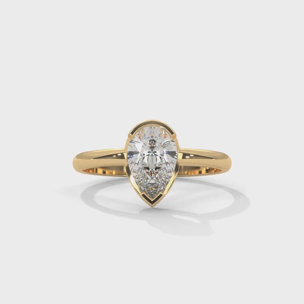 Pear-Shaped Lab-Grown Diamond Half-Bezel Solitaire Engagement Ring in Yellow Gold