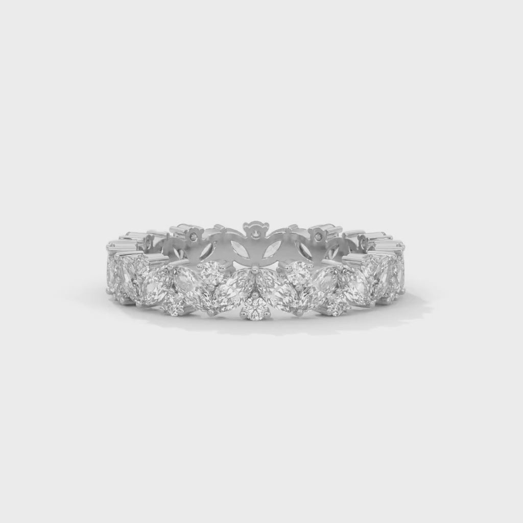 Marquise and Round Brilliant Cut Lab-Grown Diamond Eternity Ring in White Gold