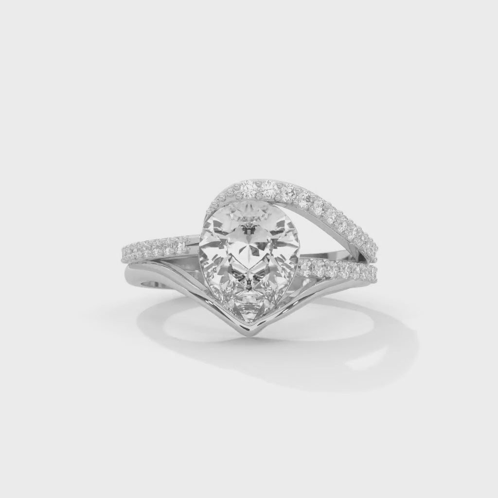 Pear-Shaped Lab-Grown Diamond Split Shank Pavé Engagement Ring in White Gold