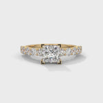 Princess and Round Brilliant Cut Lab-Grown Diamond Engagement Ring in Yellow Gold