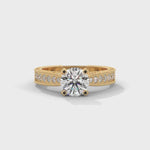 Round Brilliant Cut Lab-Grown Diamond Milgrain Pavé Engagement Ring in Yellow Gold