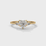 Heart and Pear-Shaped Lab-Grown Diamond Three-Stone Engagement Ring in Yellow Gold