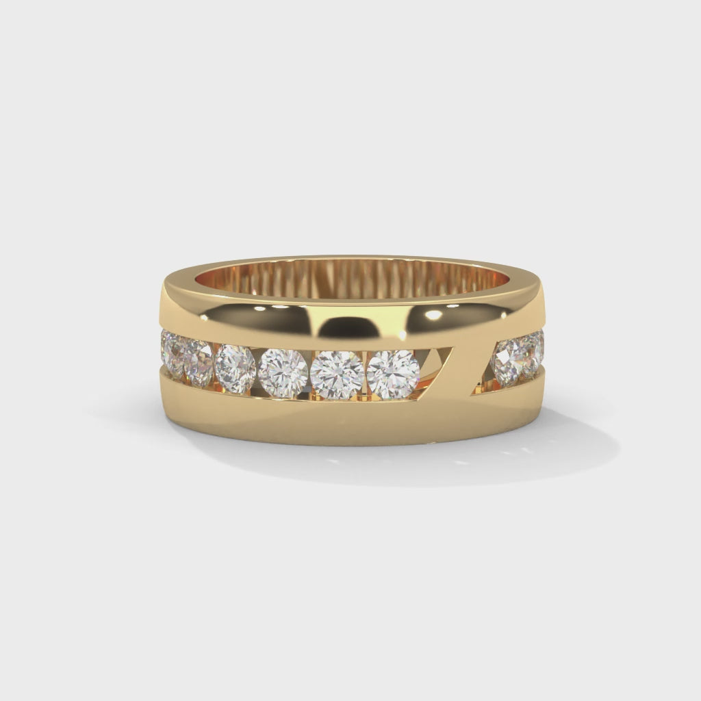 Round Brilliant Cut Lab-Grown Diamond Wide Wedding Ring in Yellow Gold