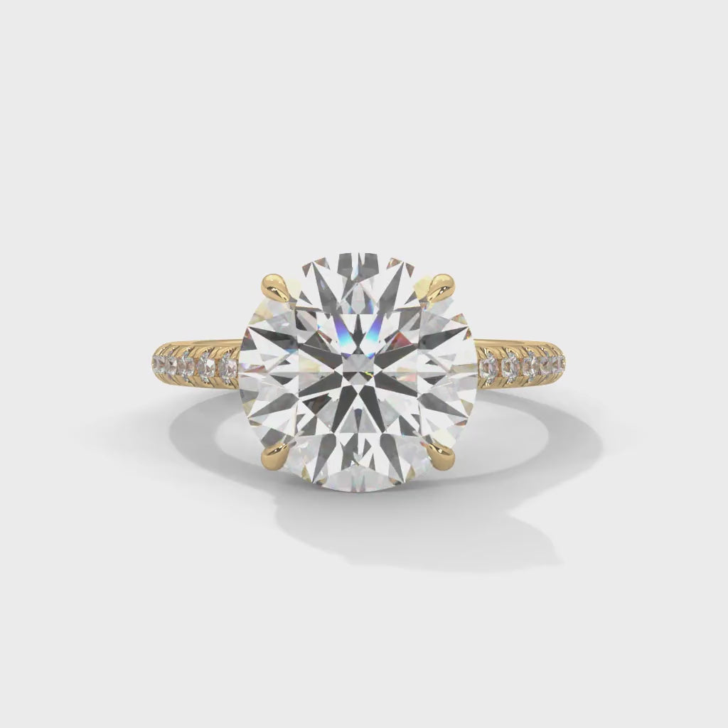 Round Brilliant Cut Lab-Grown Diamond Pavé Engagement Ring in Yellow Gold