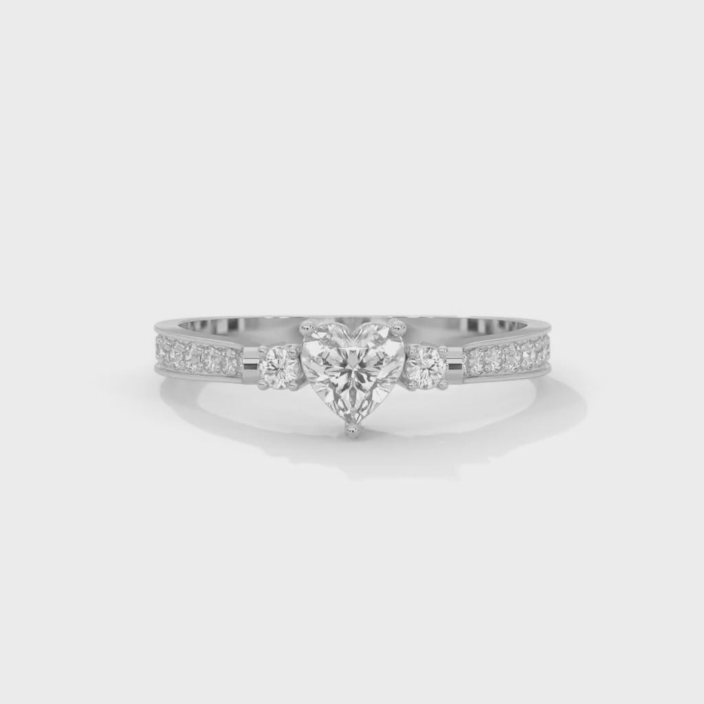 Heart-Shaped and Round Brilliant Cut Lab-Grown Diamond Engagement Ring in White Gold