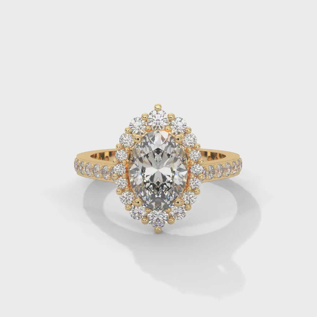 Oval-Shaped Lab-Grown Diamond Halo Pavé Engagement Ring in Yellow Gold