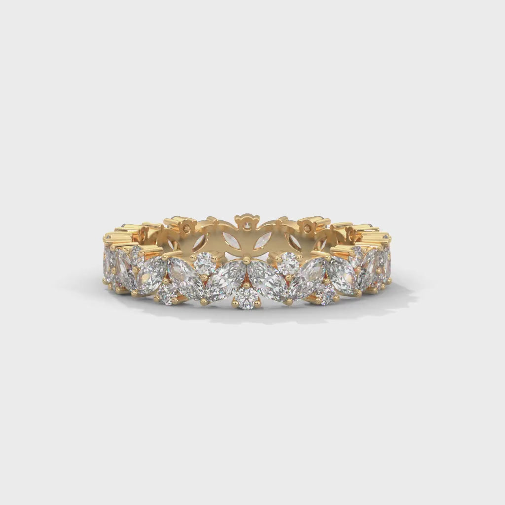 Marquise and Round Brilliant Cut Lab-Grown Diamond Eternity Ring in Yellow Gold