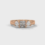 Princess and Round Brilliant Cut Lab-Grown Diamond Three-Stone Engagement Ring in Rose Gold