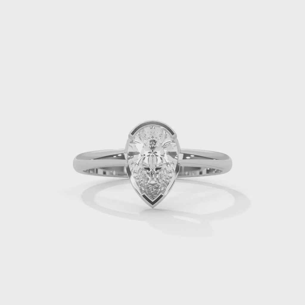 Pear-Shaped Lab-Grown Diamond Half-Bezel Solitaire Engagement Ring in White Gold