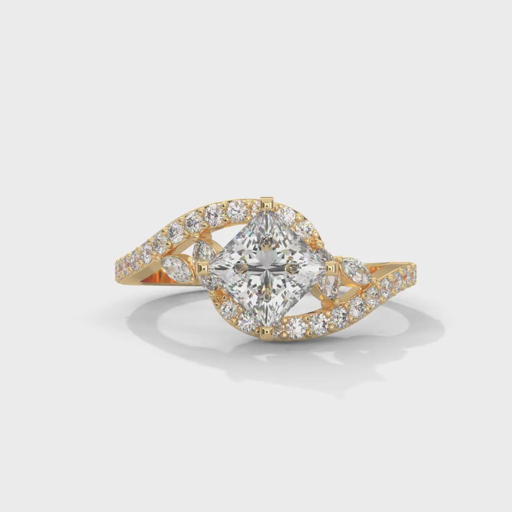 Princess Cut Lab-Grown Diamond Twisted Vine Engagement Ring in Yellow Gold