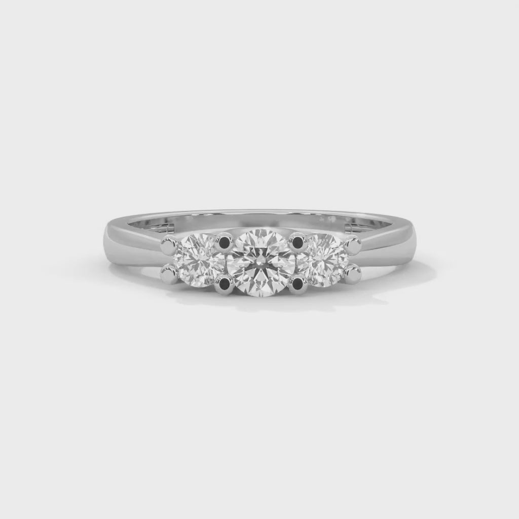 Round Brilliant Cut Lab-Grown Diamond Classic Three-Stone Engagement Ring in White Gold