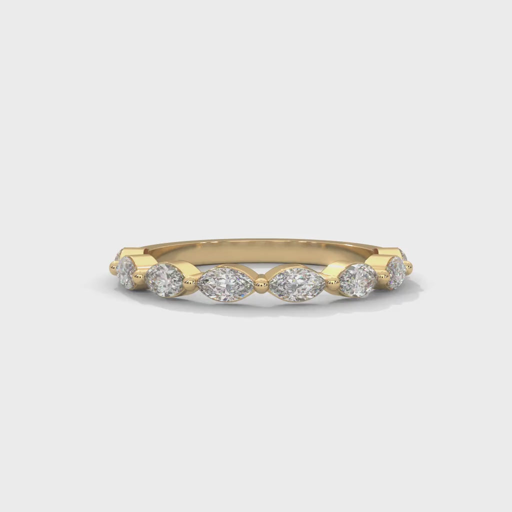 Marquise Cut Lab-Grown Diamond Half-Eternity Ring in Yellow Gold