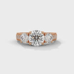 Round Brilliant Cut Lab-Grown Diamond Three-Stone Engagement Ring in Rose Gold