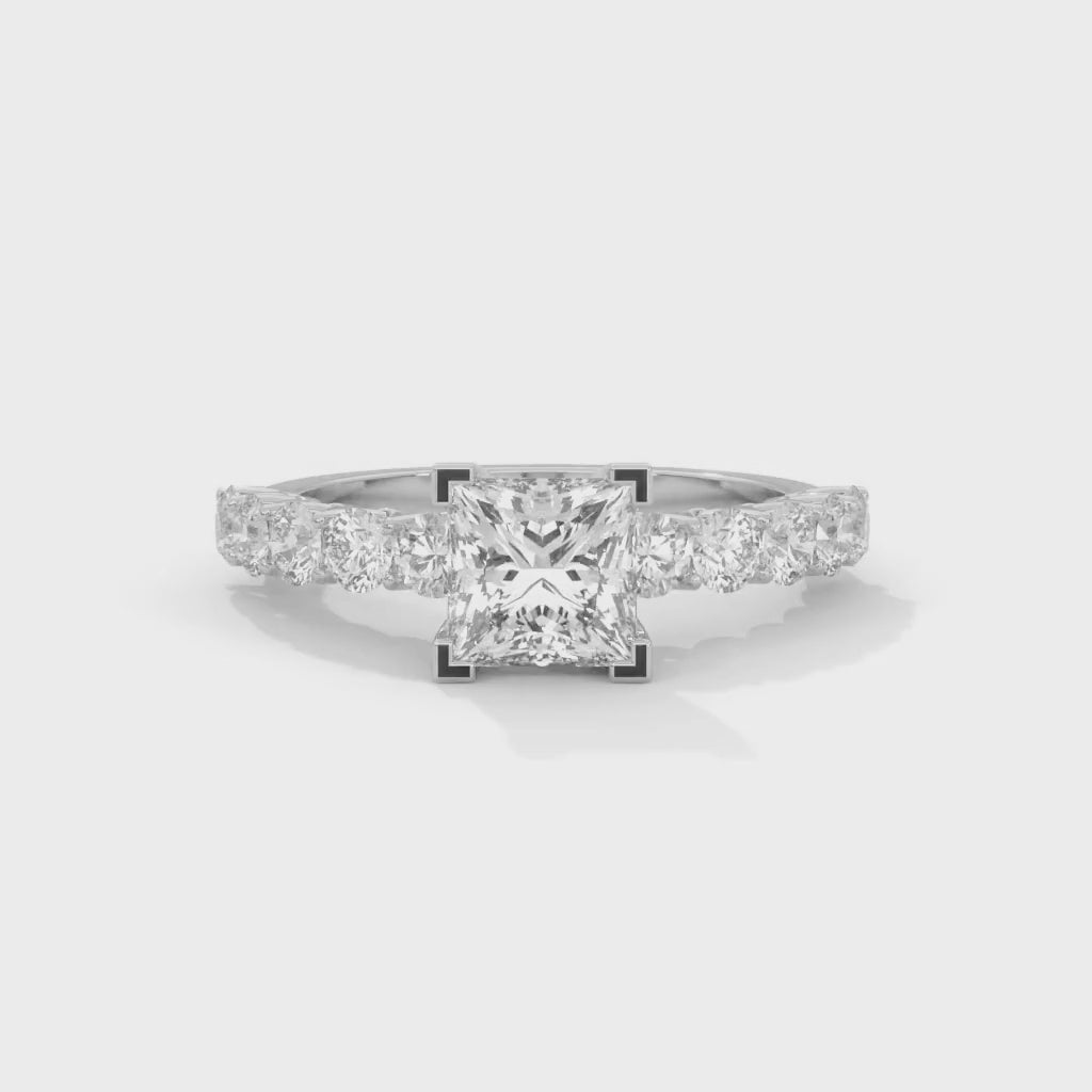 Princess and Round Brilliant Cut Lab-Grown Diamond Engagement Ring in White Gold