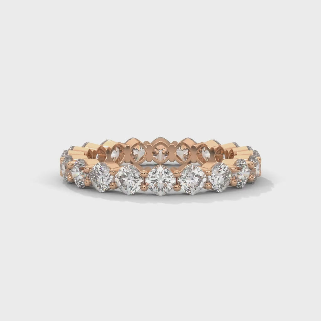 Cushion Cut Lab-Grown Diamond Shared Prong Eternity Ring in Rose Gold