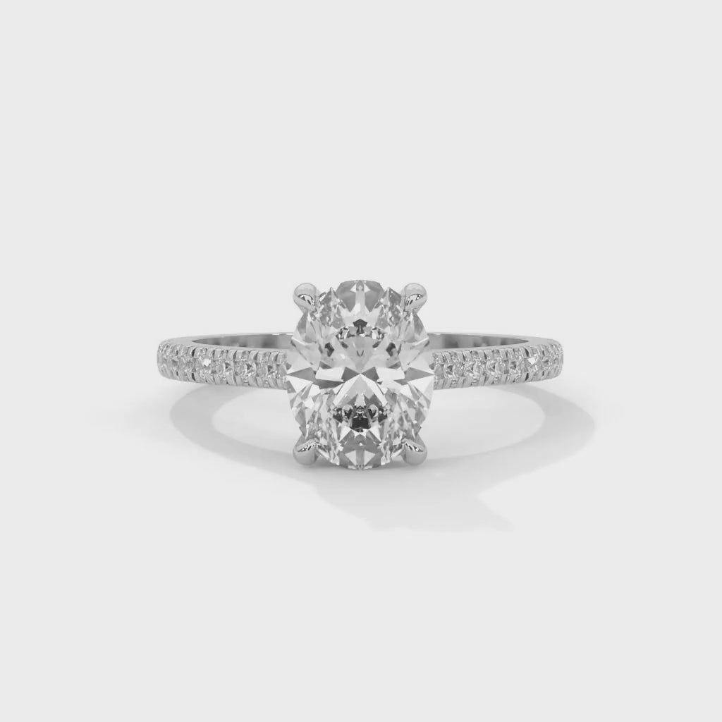 Oval-Shaped Lab-Grown Diamond Pavé Engagement Ring in White Gold