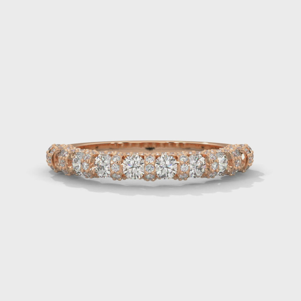 Round Brilliant Cut Lab-Grown Diamond U-Prong Pavé Half-Eternity Ring in Rose Gold