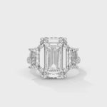 Emerald and Cadillac Cut Lab-Grown Diamond Three-Stone Pavé Engagement Ring in White Gold