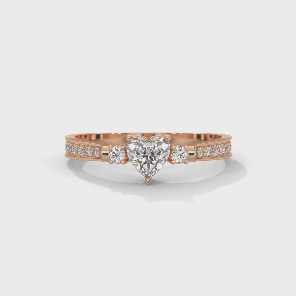 Heart-Shaped and Round Brilliant Cut Lab-Grown Diamond Engagement Ring in Rose Gold