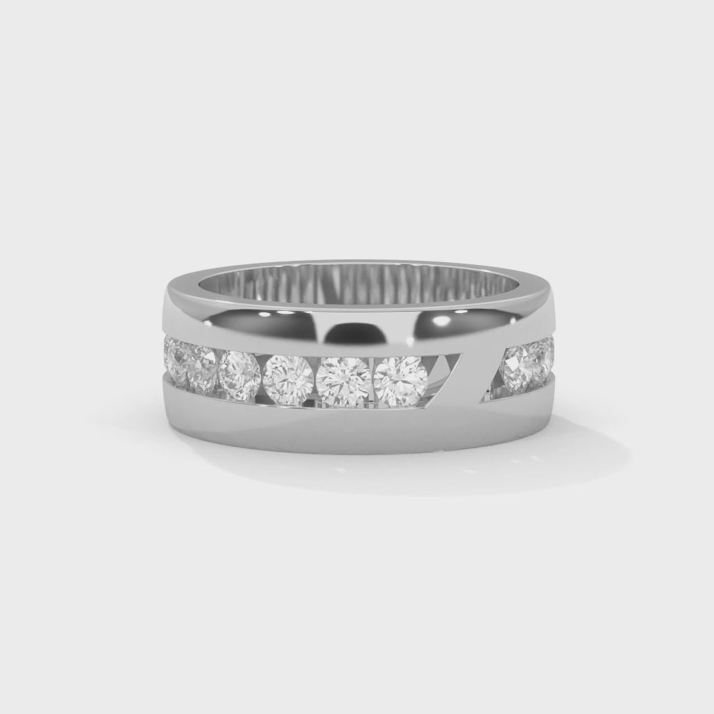 Round Brilliant Cut Lab-Grown Diamond Wide Wedding Ring in White Gold