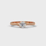 Round Brilliant Cut Lab-Grown Diamond Crossover Solitaire Engagement Ring in Rose Gold