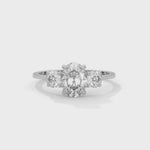 Oval and Round Brilliant Cut Lab-Grown Diamond Three-Stone Engagement Ring in White Gold